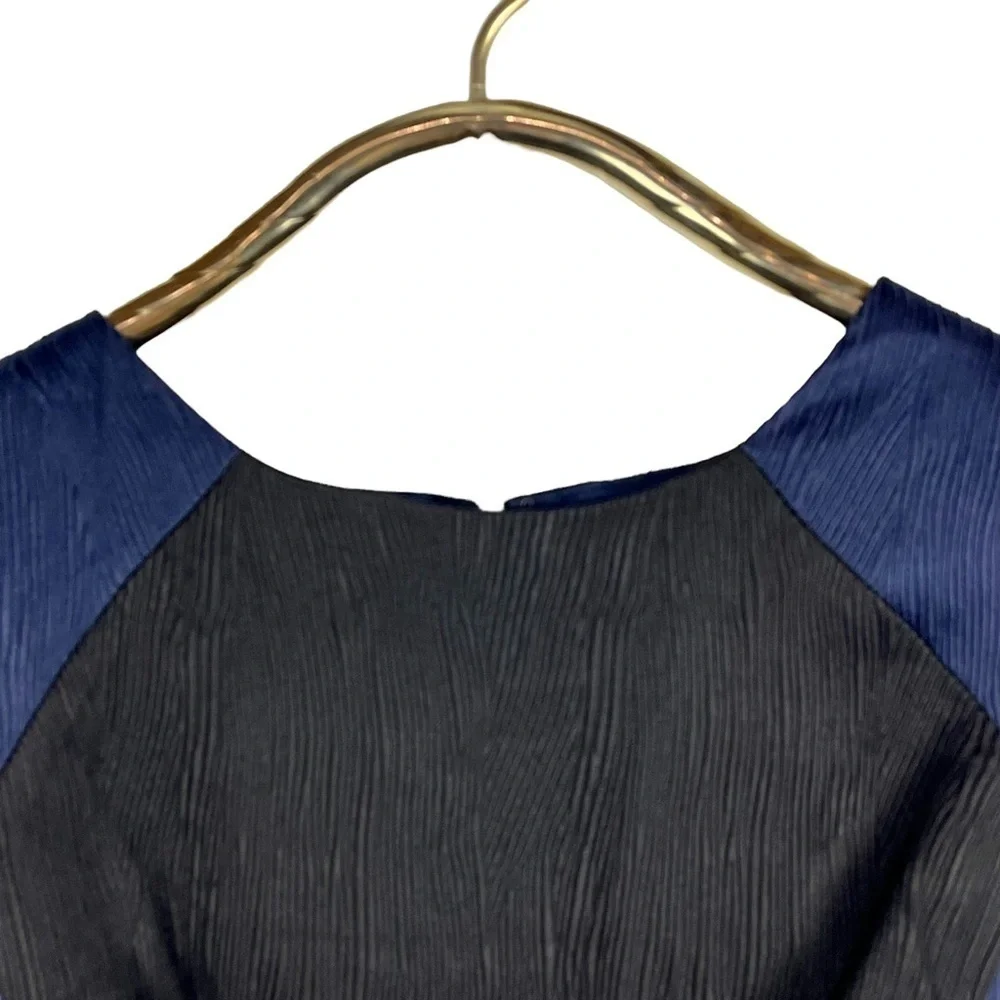 ADRIANNA PAPELL TEXTURED JACQUARD COLORBLOCK SLEEVELESS BLACK BLUE SHEATH DRESS